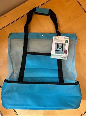 New! Meridian Point Blue Mesh Beach Tote Cooler Bag thumbnail 1