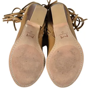 Marc Fisher Tan Leather Suede Fringe Peep Toe Ankle Boots Brown‎ Wood Heel 9 thumbnail 8