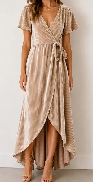 Baltic Born Andi Champagne Velvet High Low Flutter Sleeve True Wrap Maxi Dress thumbnail 1