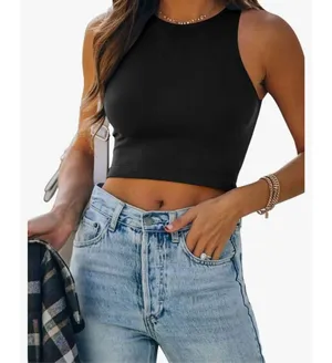 NEW Black Halter Neck Double Lined Tank Crop Top M thumbnail 1