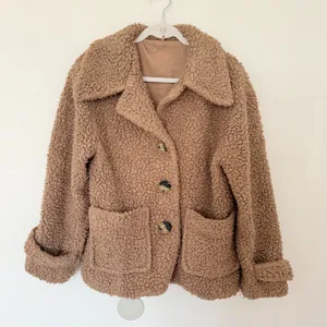 Free People Brown Sherpa Button Front Peacoat Cozy Textured Jacket Women Sz S thumbnail 2