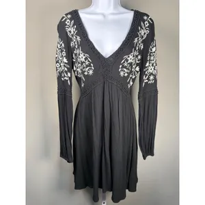 Francesca's Blue Rain Embroidered Boho Peasant Mini Dress‎ S Johnny Was Vibes thumbnail 2