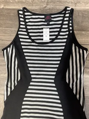 NWT 2B Bebe Women’s XL Black & White Striped Colorblock Bodycon Tank Dress USA thumbnail 5