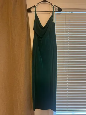 Selfie Leslie Teal Cowl Neck Midi Dress with Front Slit thumbnail 2