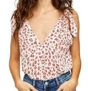 Free People Bare It All Bodysuit Size L White Red Leopard Print NWT thumbnail 1