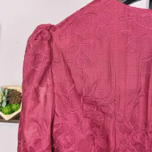 Keepsake the Label Wonderland Plum Red Lace Long Sleeve V Neck Ruffle Mini Dress thumbnail 5