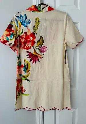 Farm Rio Floral Print Scalloped Mini Shirt Dress, Size M thumbnail 13