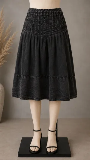 Free People Peyton Pintuck Midi Skirt Washed Black Size 4 thumbnail 1