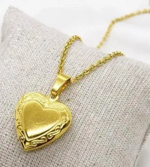 Vintage Inspired Gold Heart Locket Necklace thumbnail 1