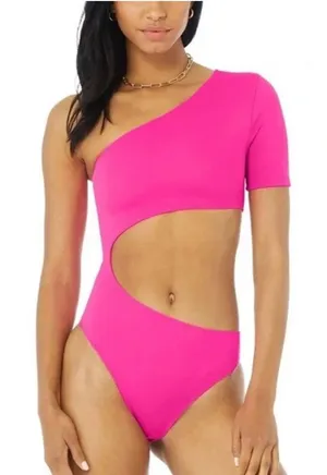 Alo yoga pink body wave cut out one piece swimsuit Xxs thumbnail 1