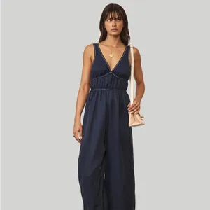 Anthropologie Sancia Oda Satin Jumpsuit in Midnight Navy Blue Size Small thumbnail 2
