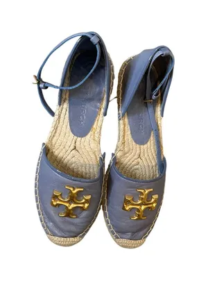 Tory Burch Eleanor D'orsay Ankle Strap Espadrille Flats Gold Logo Size 7 thumbnail 1
