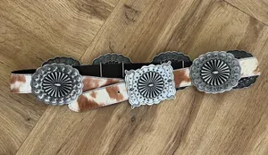 L&B Cowhide Belt Lucky & Blessed Concho thumbnail 1