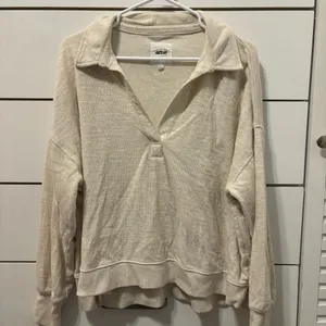 Aerie Cream Collared Crewneck thumbnail 2