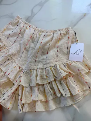 Soleil Ivory Ruffle Tiered Skort with Multicolor Dot Stripes Pink thumbnail 2