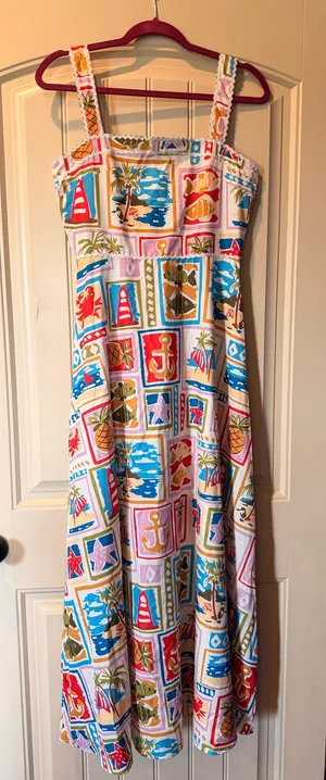S&Z Nautical Coastal Print Maxi Dress Size Small Beach Vacation Sundress thumbnail 1