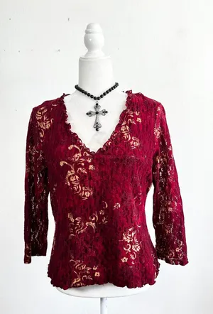 Vintage Y2k 90s Lace Top 2000s Ruffles Romantic Victorian Coquette‎ Large thumbnail 1
