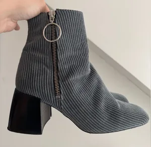 Free People Gray Corduroy O Ring Zip Block Heel Ankle Boots‎ thumbnail 1