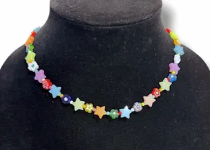 Colorful glow in the dark stars and flowers elastic chocker, OOAK, handmade thumbnail 1
