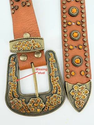 VTG Y2K Studded Western Women Belt XL Amber Accents Bronze 100% Italian Leather thumbnail 7