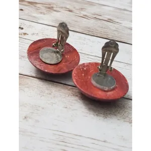 Vintage Clip On Earrings - Wood Domed Circle Earrings Large - 1.25" thumbnail 6