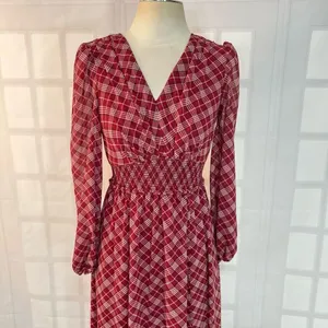 Gal meets glam Robyn maroon plaid long sleeve maxi dress size 0 thumbnail 4