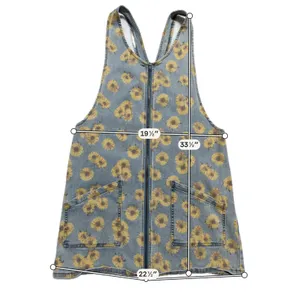 SO Sunflower Denim Pinafore Dress Womens L Blue Floral Zip Jumper Excellent thumbnail 2