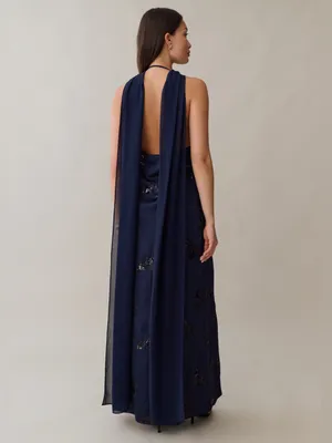 NWT Few Moda Alessia Maxi Dress size Large L midnight sapphire blue sequin o.p.t thumbnail 3
