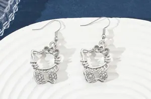 Hello Kitty Licensed Silver Plated Hollow Metal Drop with Rhinestones Earrings thumbnail 4