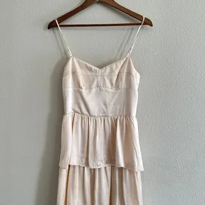 Amanda Uprichard Silk Pink Champagne Satin Tiered Midi Dress Romantic Delicate thumbnail 2