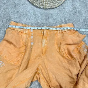 NWT By Anthropologie Embroidered Parachute Pants Linen Blend Boho Mango Mojito L thumbnail 14