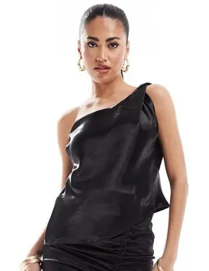 🆕 ASOS Design Textured Satin One Shoulder Asymmetric Twist Top thumbnail 1