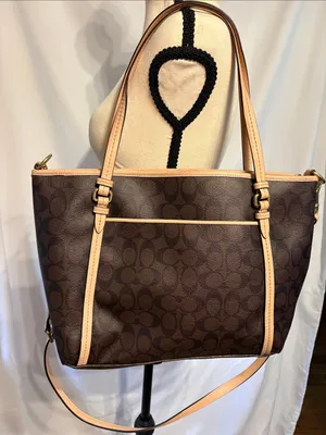 Coach Peyton Signature Crossbody Shoulder Bag Brown with Light Tan Trim F26186 thumbnail 1