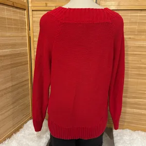 Ralph Lauren Chaps Sweater Women Red Chunky Cable Knit Fisherman Ribbed top M thumbnail 4