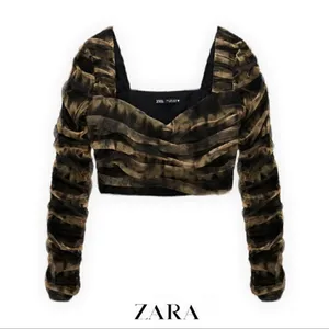 Zara CORSETRY TULLE CROP TOP Black Tan Long Sleeve Mesh Cropped Top Small NWT thumbnail 5
