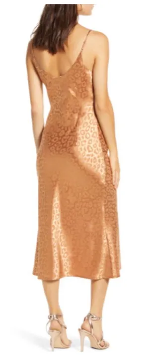 J.O.A Tonal Leopard Print Cowl Neck Slip Midi Dress NEW Date thumbnail 1