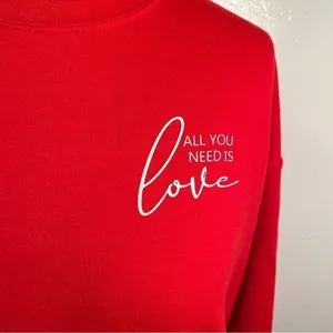 Unisex Size Large Crewneck Sweatshirt Red White Love Is All You Need Gildan thumbnail 3