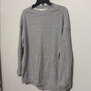 Aerie Gray White Waffeknit Oversized Crewneck Pullover Sweatshirt thumbnail 2