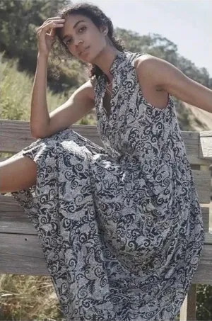 NEW!! Anthropologie MAEVE Marya Tiered Maxi Dress Black Botanical Print Small thumbnail 1