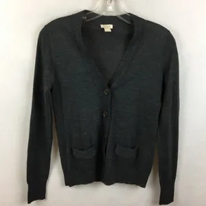 J Crew Wool Blend Dark Gray Button Up Long Sleeve Fitted Cardigan Sweater thumbnail 3