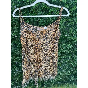 Henna‎ Leopard Print Camisole Top Frayed Fringe Hem Rayon One Size Animal Print thumbnail 2