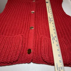 VICI Womens Rust Red Chunky Shaker Knit Button Front Sweater Vest Gold Buttons L thumbnail 6