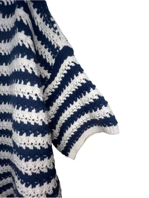Universal Threads Navy And Cream Striped Button Up Short Sleeve Knit Cardigan thumbnail 2