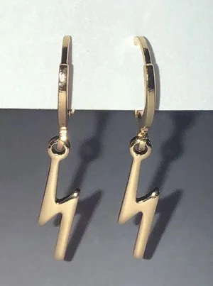 Gold Tone Dainty Dangling Lightning Bolt Boho Pierced Earrings thumbnail 1