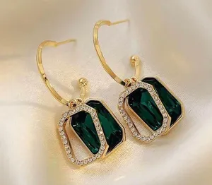 Green Crystal Dangle Drop Earrings thumbnail 3