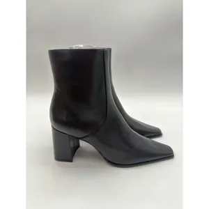 Mango Minimalist Black Vegan Leather Classic Elegance Ankle Block Heel Boots 8.5 thumbnail 2