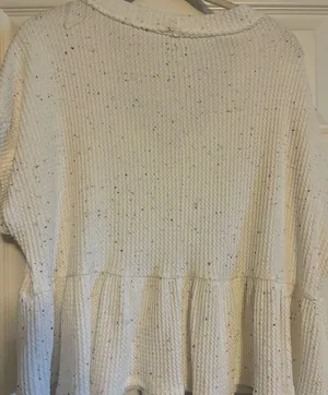 Altar’d State White Waffle Knit V Neck Peplum Top thumbnail 3