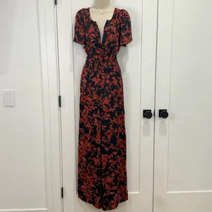 Anthropologie The Somerset Floral Jumpsuit Satin Red Small Wedding Festival Chic thumbnail 6