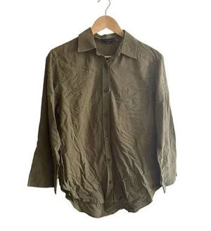 Alice + Olivia Base Olive Green Button Down Shirt Size Medium thumbnail 1