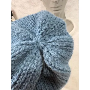 Vintage Handmade Knit Beanie Winter Tree Star Landscape Blue Brown Hat‎ Womens thumbnail 4